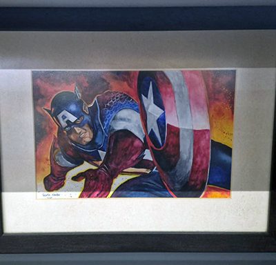 Framed Captain America Water Colour Painting